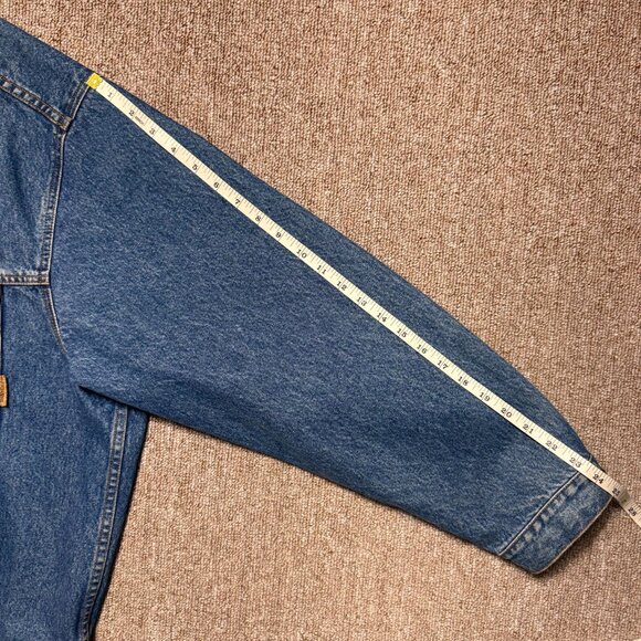 Vintage Timberland Classic Blue Denim Jacket Tam Leather Collar Weathergear Jean - Picture 7 of 13
